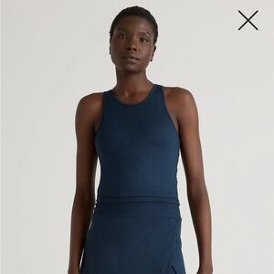 Quince Heather Navy Ultra-Soft High Neck Cropped Tank